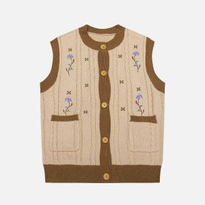 vintage embroidered vest youthful & chic streetwear piece 7985