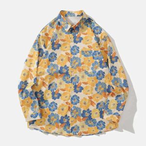 vintage floral print shirt longsleeve & chic design 1584