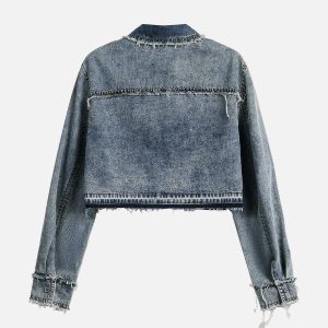 vintage fringe denim jacket   chic & youthful appeal 2887