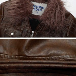 vintage furry jacket with faux leather panels   chic & bold 1240