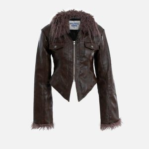 vintage furry jacket with faux leather panels   chic & bold 3448