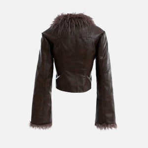 vintage furry jacket with faux leather panels   chic & bold 6569