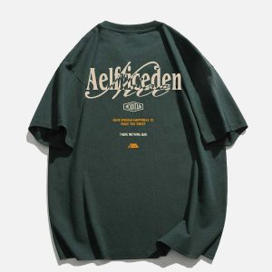 vintage green tee with bold lettering   urban chic 1684