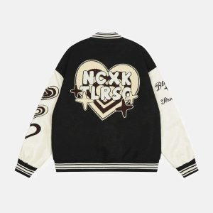 vintage heart embroidered varsity jacket   chic & crafted 1802