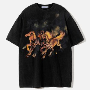 vintage horse tee with washed look   chic urban appeal 1088