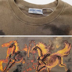 vintage horse tee with washed look   chic urban appeal 3333