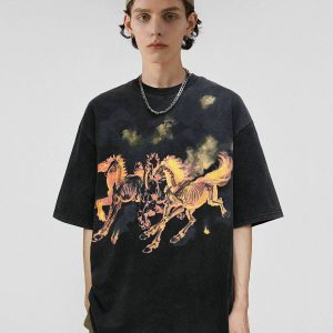 vintage horse tee with washed look   chic urban appeal 4441