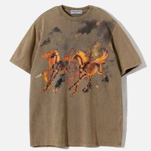 vintage horse tee with washed look   chic urban appeal 8468