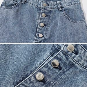 vintage multi button jeans sleek & youthful streetwear 3103