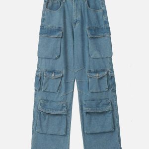 vintage multi pocket jeans   chic & youthful urban style 4330