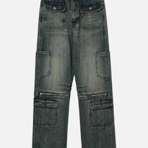 vintage multi pocket jeans with zip detail   urban chic 5412
