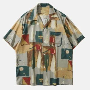 vintage oil painting shirt   chic pipe print design 4432
