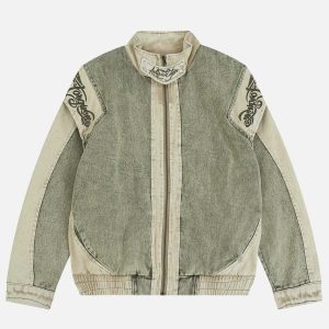 vintage patchwork denim jacket   chic urban streetwear 1153