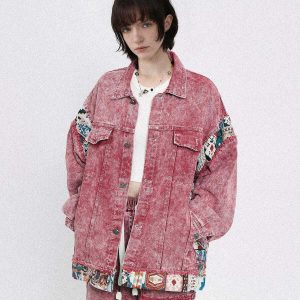vintage patchwork denim jacket edgy streetwear essential 2587