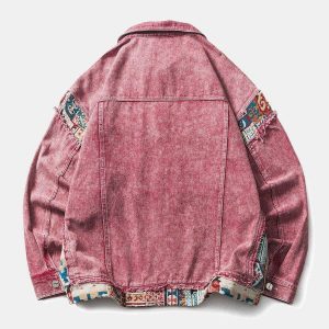vintage patchwork denim jacket edgy streetwear essential 8070