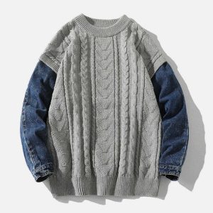 vintage patchwork denim sweater iconic & crafted style 7558