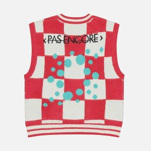 vintage plaid sweater vest   chic embroidery detail 6761
