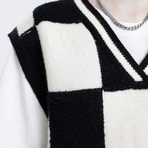 vintage plaid sweater vest   chic embroidery detail 7557