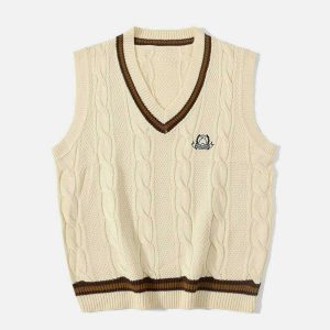 vintage preppy knit vest   chic & youthful fashion staple 7539