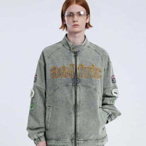 vintage racing denim jacket   chic urban streetwear icon 2091