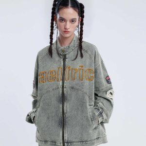 vintage racing denim jacket   chic urban streetwear icon 8046