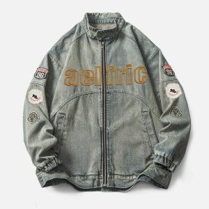 vintage racing denim jacket   chic urban streetwear icon 8331