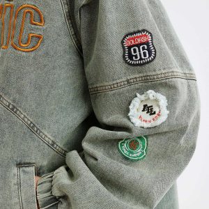 vintage racing denim jacket   chic urban streetwear icon 8899