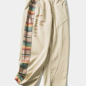 vintage rainbow stitch cropped pants   chic y2k streetwear 8116