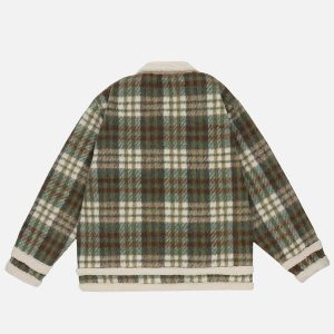 vintage sherpa coat with check pattern   chic & cozy 1120