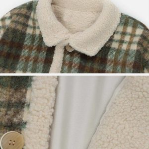 vintage sherpa coat with check pattern   chic & cozy 2470