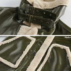 vintage sherpa coat with faux leather patchwork   chic 4185