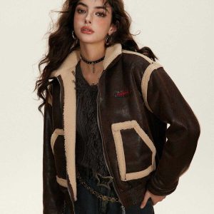 vintage sherpa jacket in faux leather   chic urban appeal 4734
