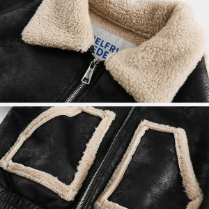 vintage sherpa jacket in faux leather   chic urban appeal 5768