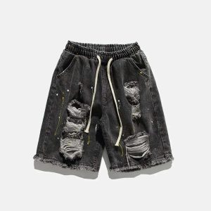 vintage shredded denim shorts edgy vintage denim shorts shredded chic style 1941