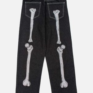 vintage skull embroidered jeans edgy urban appeal 4722