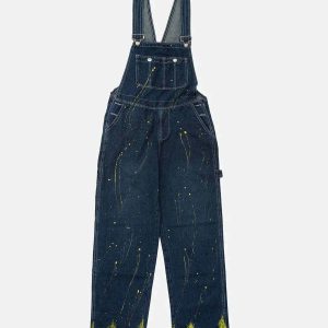 vintage splash ink jeans   chic suspender design 1694