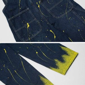vintage splash ink jeans   chic suspender design 6315