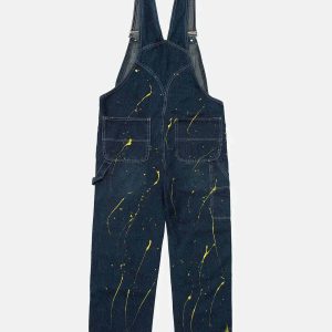 vintage splash ink jeans   chic suspender design 7448