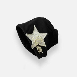 vintage star embroidered hat with raw edge   urban chic 7116
