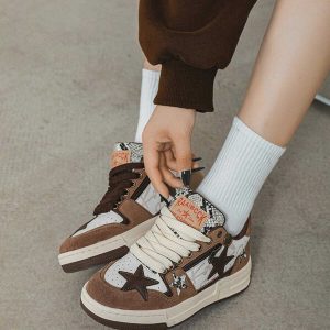 vintage star patchwork skate shoes   iconic patchwork skate sneakers retro appeal 7795