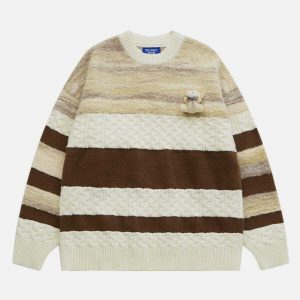 vintage stripe bear sweater   chic & youthful appeal 4826