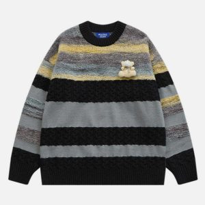 vintage stripe bear sweater   chic & youthful appeal 7102
