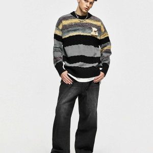vintage stripe bear sweater   chic & youthful appeal 8998