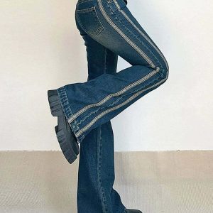vintage stripe bootcut jeans low rise & youthful style 4039