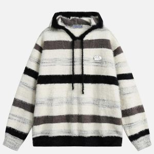vintage stripe knit hoodie retro charm & urban appeal 1160