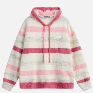 vintage stripe knit hoodie retro charm & urban appeal 6275