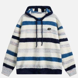 vintage stripe knit hoodie retro charm & urban appeal 7647