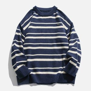 vintage stripe patchwork sweater   iconic striped patchwork design retro appeal 1494