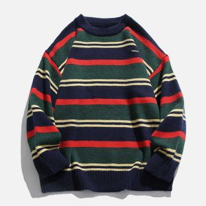 vintage stripe patchwork sweater   iconic striped patchwork design retro appeal 2718