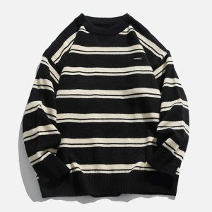 vintage stripe patchwork sweater   iconic striped patchwork design retro appeal 6605